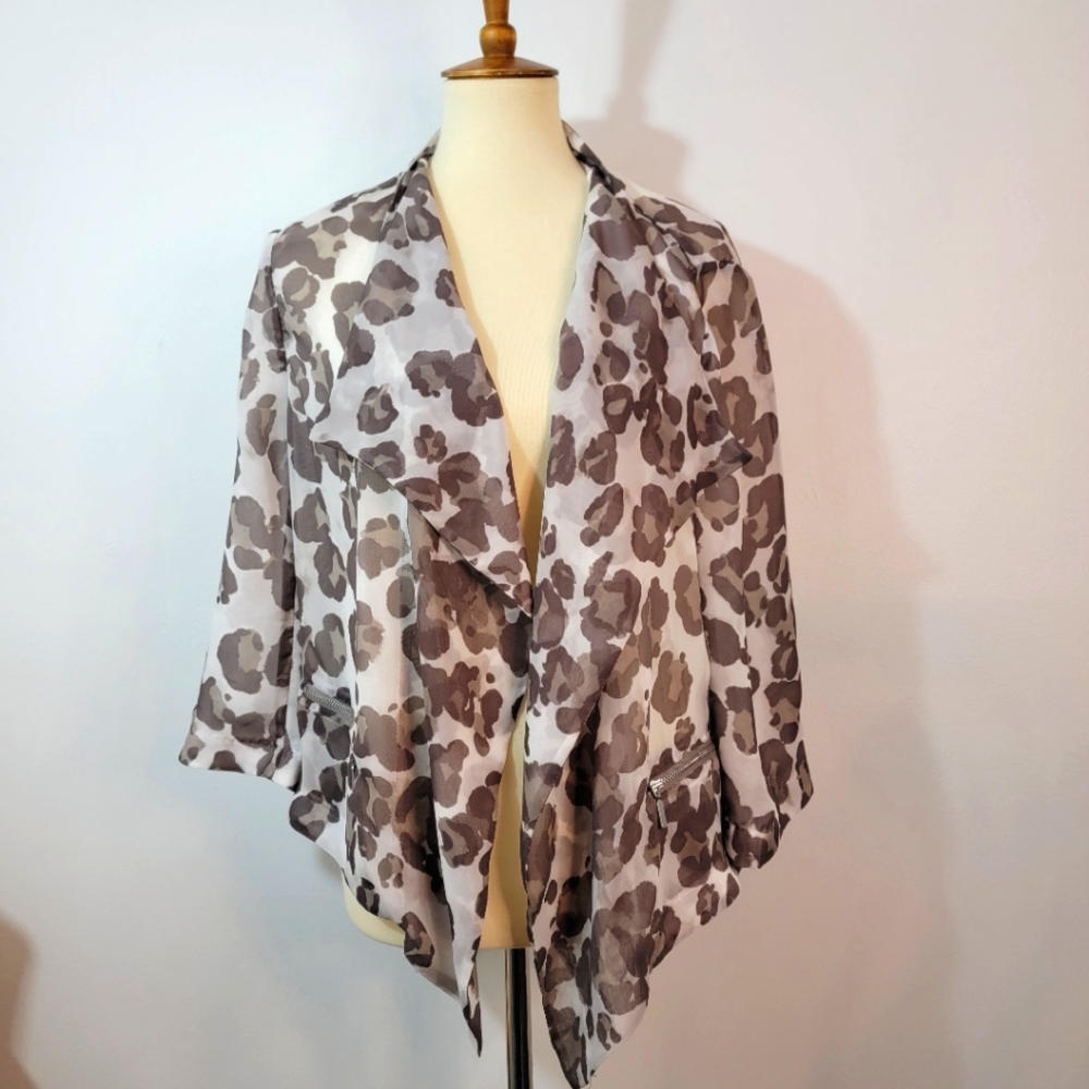 Chico's Sheer Animal Print Open Front Jacket